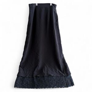 Vintage 100% Silk Black Maxi Skirt Lace Trim Size 4